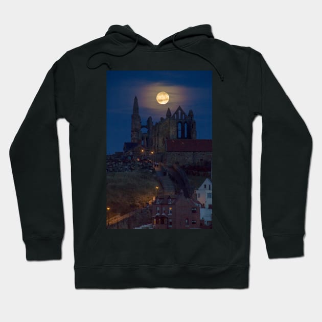 Super Moon Rise over Whitby Abbey North Yorkshire Dracula Hoodie by Spookydaz